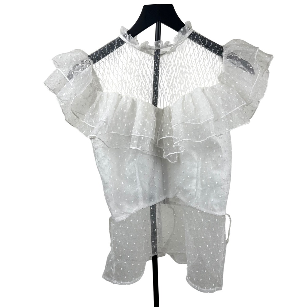 Lulumari White Swiss Dot Mesh Ruffle Coquette Top Fairy Romantic Womens Medium